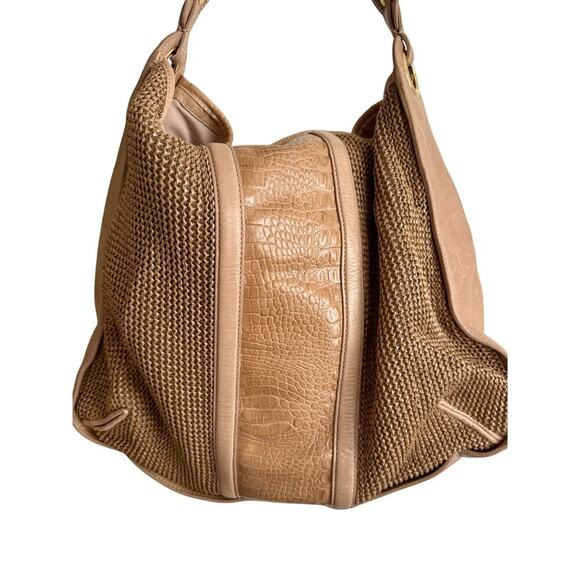 Talbot’s Tan Satchel Leather and Knit Large Handbag - Picture 2 of 6